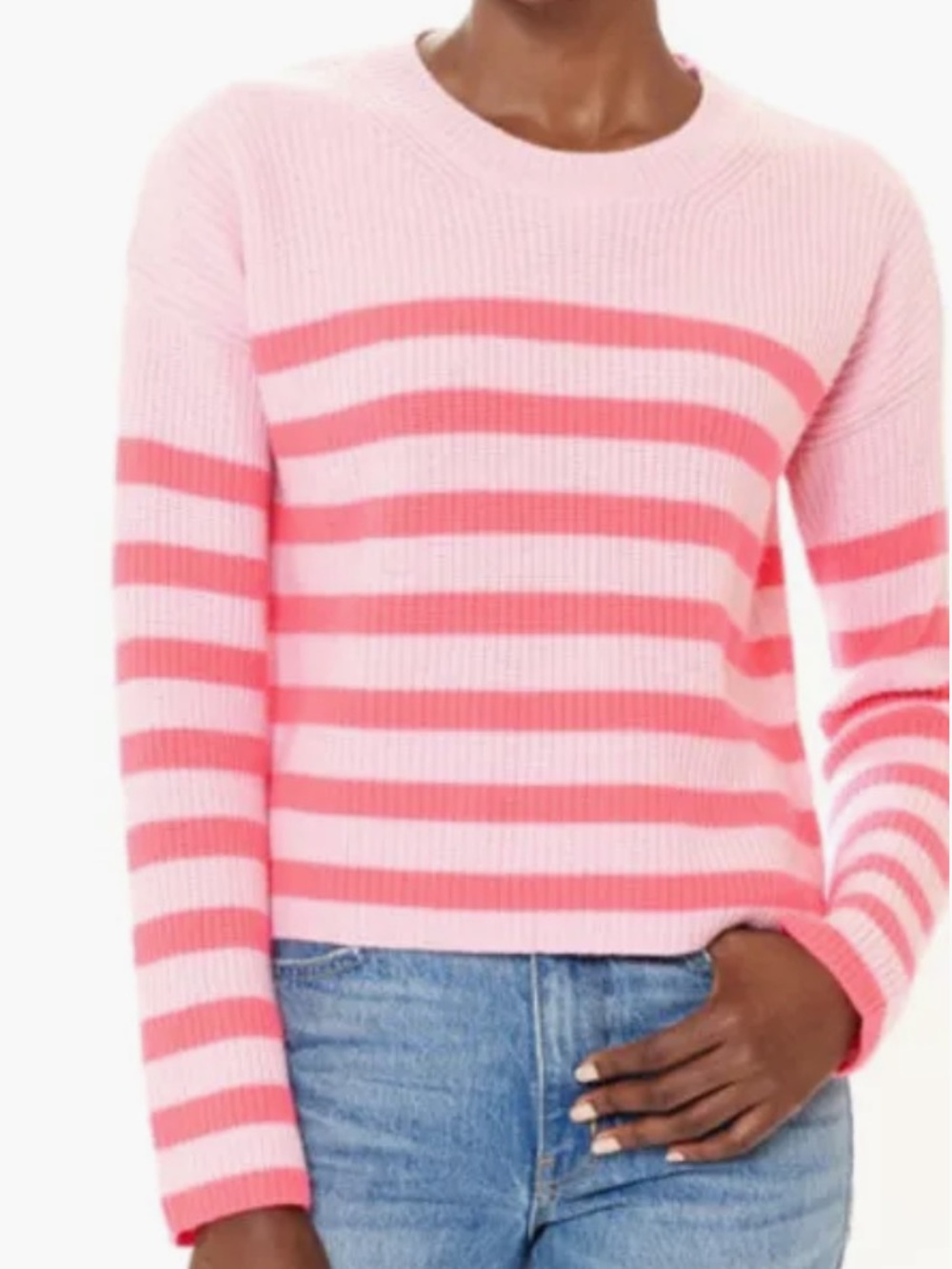 La Ligne Pink Toujours Striped Cashmere Crewneck Sweater Sz L